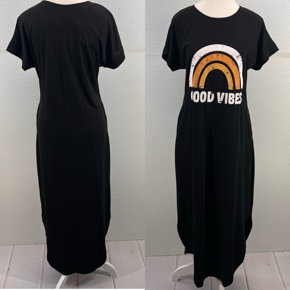 Casual Loose Short Sleeve Long Dress Split Maxi Summer Beach Dress with Pockets - Picture 13 of 17